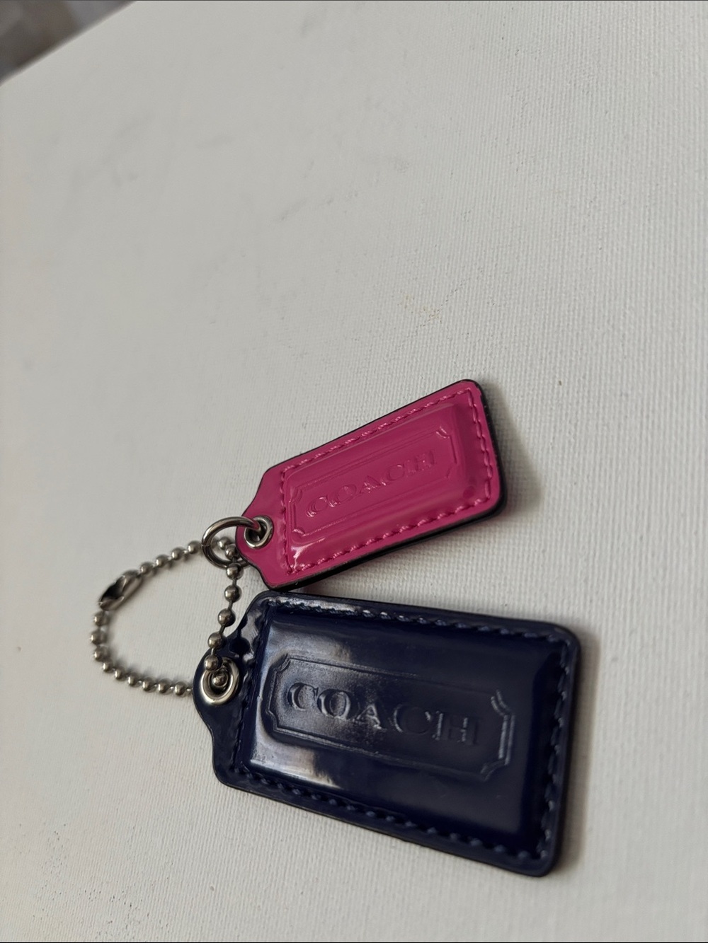 COACH Pink and Navy Patent Leather Tag Duo
